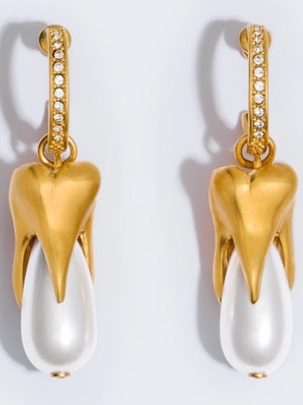 Schiaparelli Anatomy Bijoux Tooth Teardrop Pearl Crystal Hoop Drop Earrings